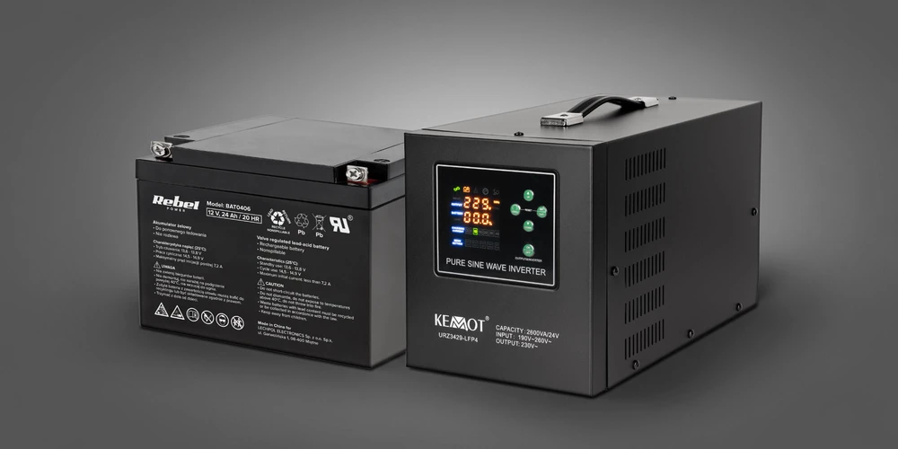 KEMOT PROsinus-2600/24-LFP4 avarinio maitinimo šaltinis, grynos sinusinės bangos keitiklis su įkrovimo funkcija 24V 230V 2600VA/1800W