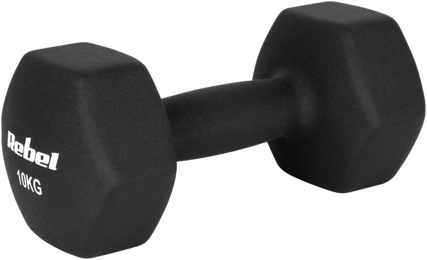 Hantelki HEX 2x10kg neopreno ketaus hanteliai, REBEL ACTIVE