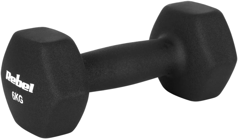 Hantelki HEX 2x6kg neopreno ketaus hanteliai, REBEL ACTIVE