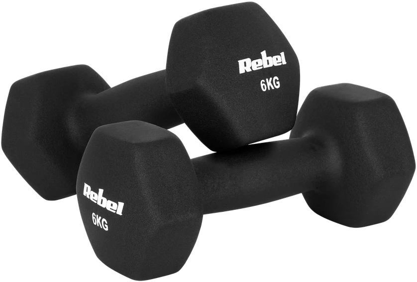 Hantelki HEX 2x6kg neopreno ketaus hanteliai, REBEL ACTIVE