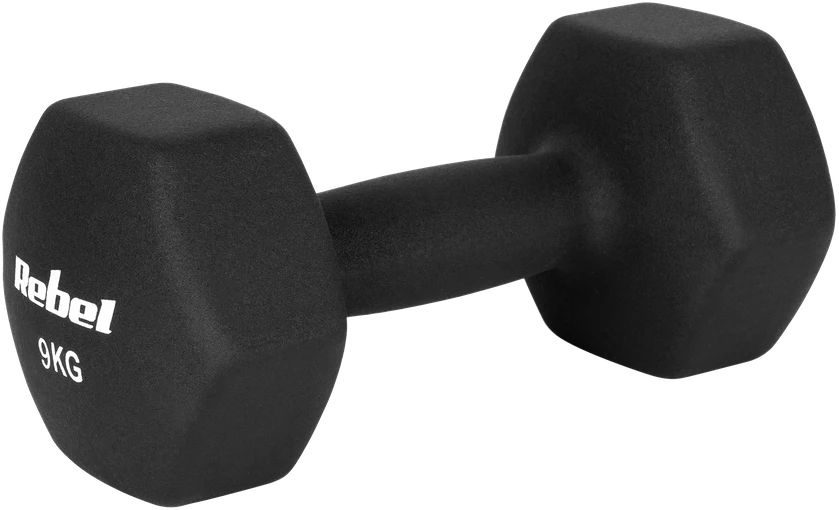 Hantelki HEX 2x9kg neopreno ketaus hanteliai, REBEL ACTIVE