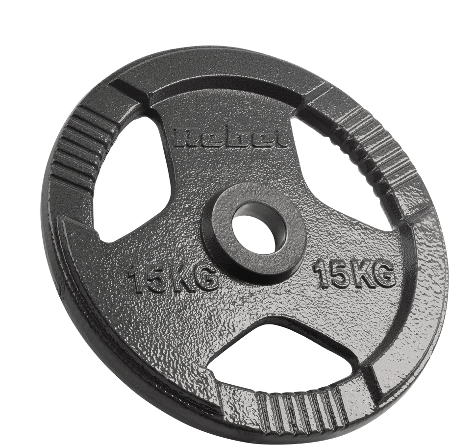 Ketaus olimpinių svarmenų rinkinys 2 x 15 kg, 51 mm skylė, plokštelė su rankenomis, REBEL ACTIVE
