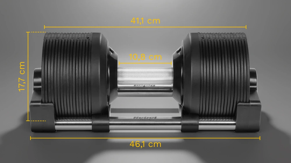 Ketaus reguliuojamo svorio automatinis hantelis, 36 kg, 1kg žingsniai, REBEL ACTIVE