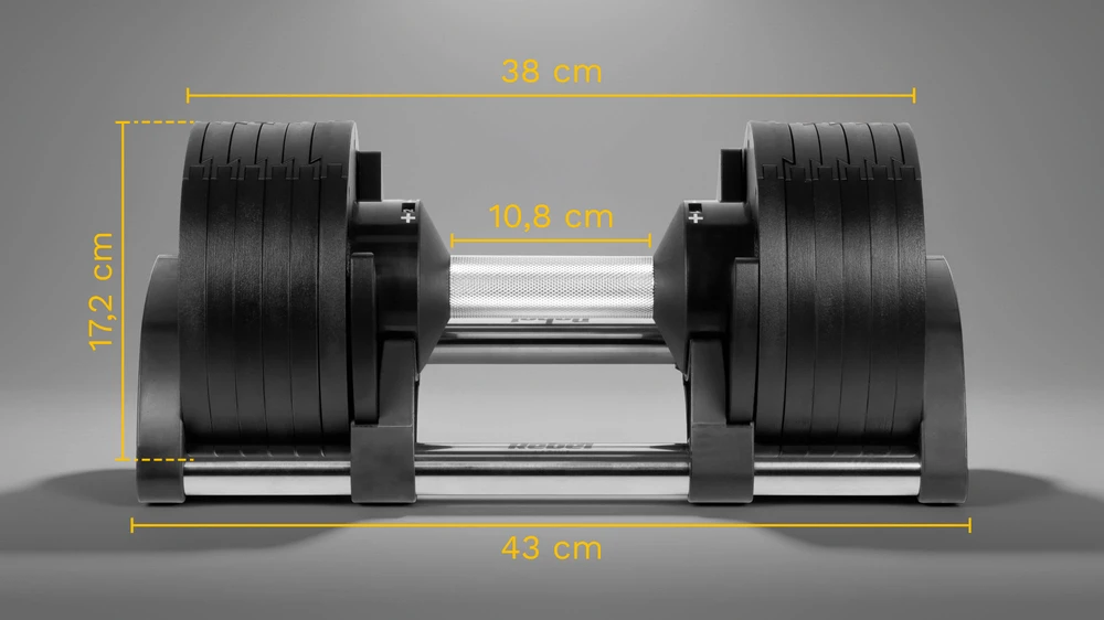 Ketaus reguliuojamo svorio automatinis hantelis 24 kg, 2kg žingsniai, REBEL ACTIVE