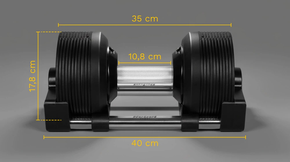 Ketaus reguliuojamo svorio automatinis hantelis 24 kg, 1kg žingsniu, REBEL ACTIVE