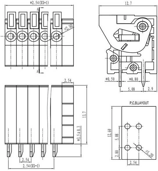 Oem KF141V bevaržė gnybtų jungtis - 4 kontaktų - PCB litavimui - greitoji jungtis