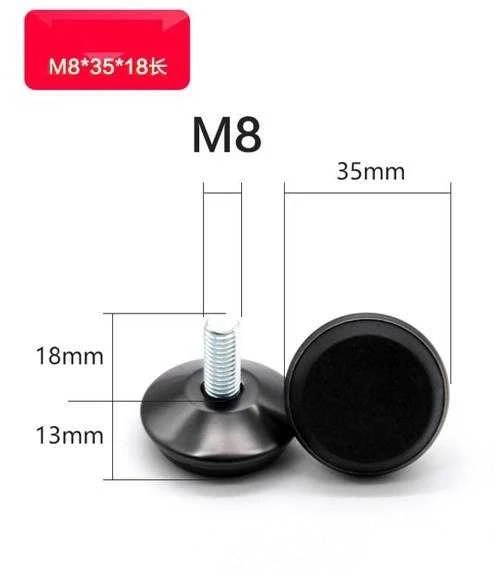 Oem Kojelė su jungtimi 35x18mm juoda - baldų kojelė M8 - reguliuojama koja baldams