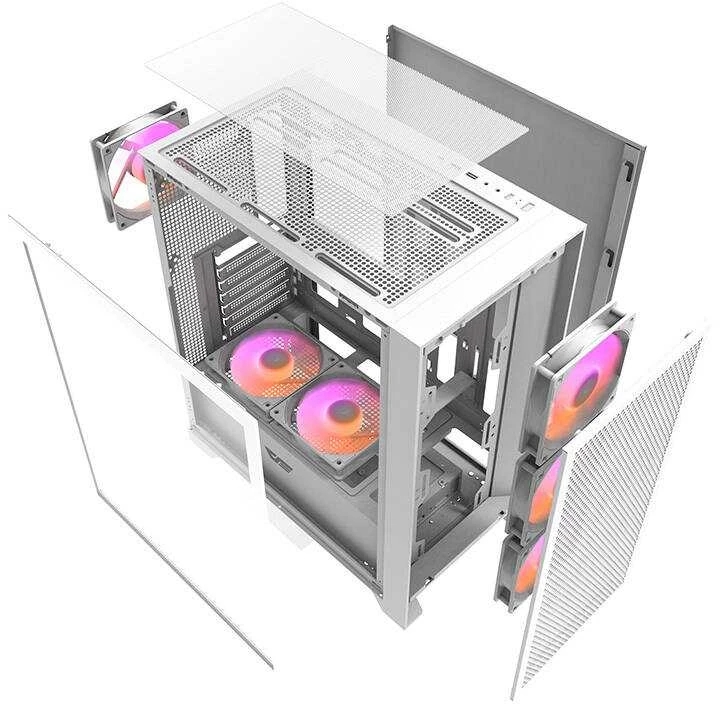 Kompiuterio dėklas Darkflash DRX70 MESH + 4 RGB ventiliatoriai (balti)