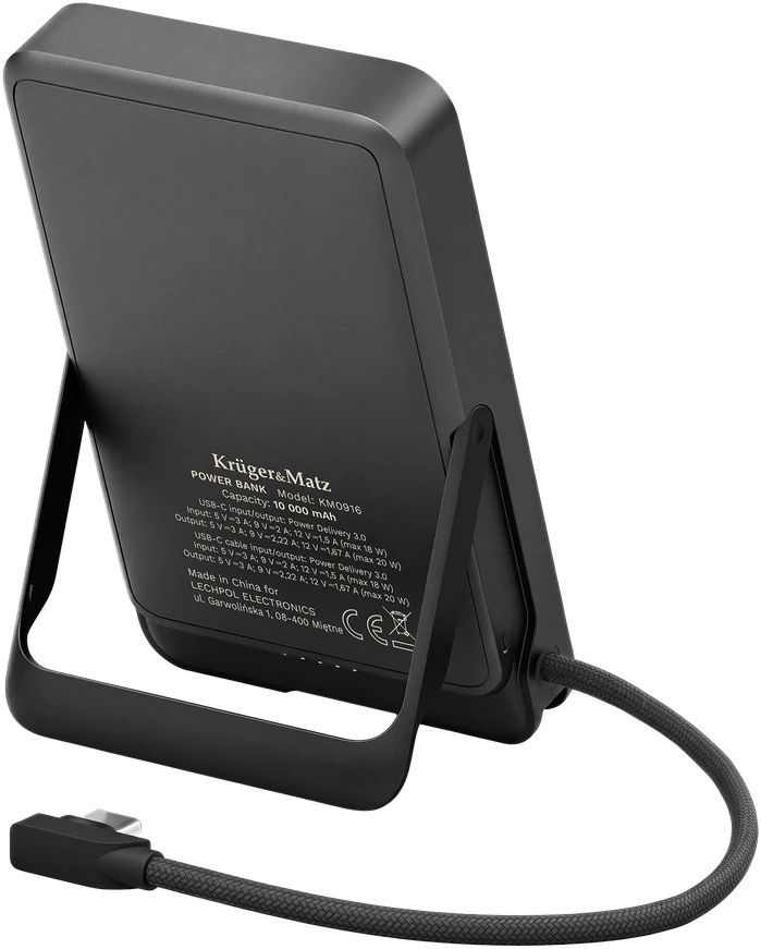 Kruger & Matz 10000 mAh ličio polimerų nešiojama baterija su QC ir PD funkcijomis, CCC sertifikatu (Azijos šalys)