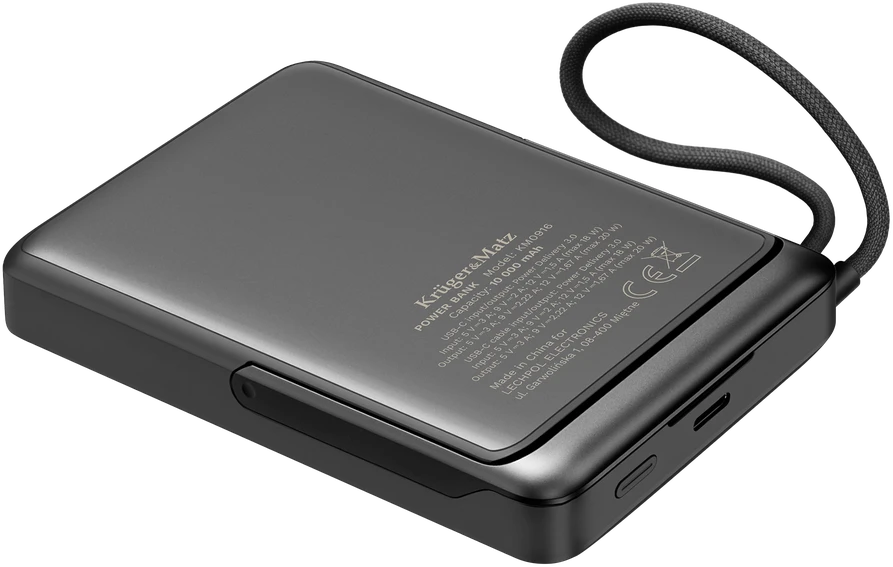 Kruger & Matz 10000 mAh ličio polimerų nešiojama baterija su QC ir PD funkcijomis, CCC sertifikatu (Azijos šalys)