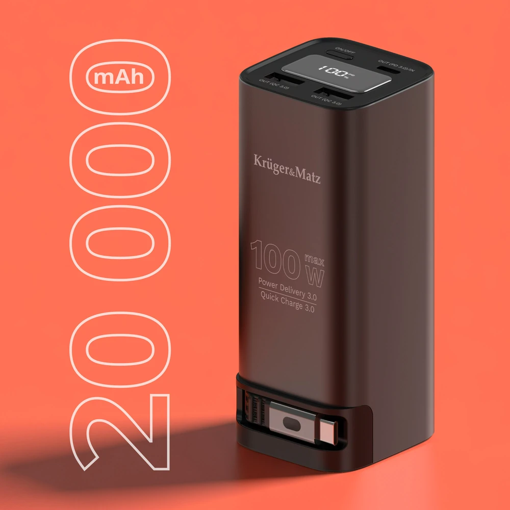 Kruger & Matz PowerBank KrugerMatz 20000 mAh ličio jonų išorinė baterija su QC ir PD funkcijomis