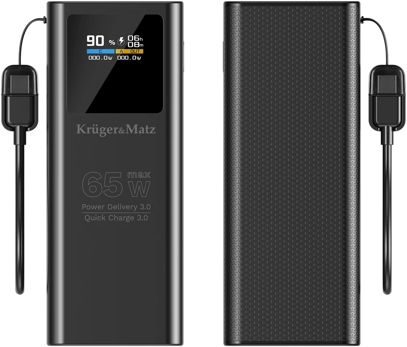 Kruger & Matz 20000 mAh ličio jonų 65 W išorinė baterija su QC ir PD