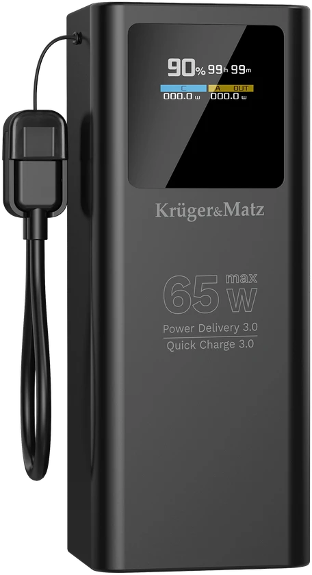 Kruger & Matz 20000 mAh ličio jonų 65 W išorinė baterija su QC ir PD