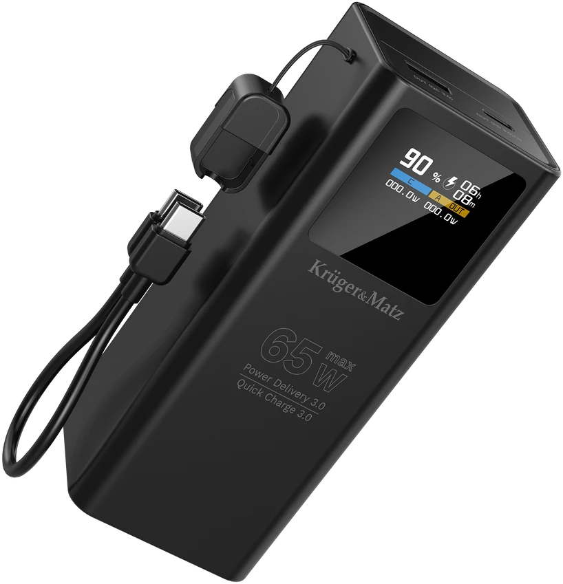 Kruger & Matz 20000 mAh ličio jonų 65 W išorinė baterija su QC ir PD