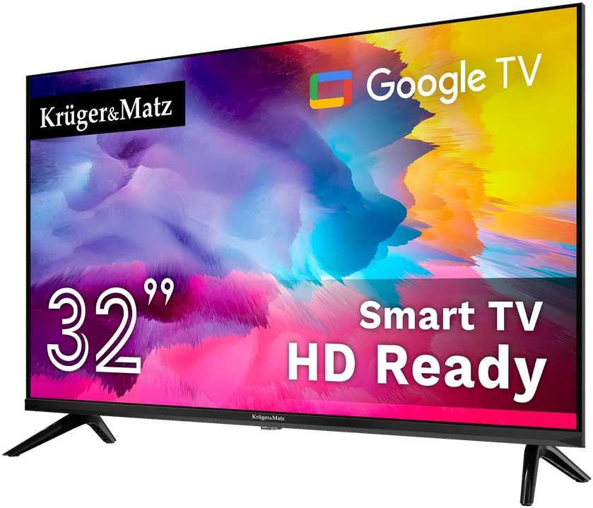Kruger & Matz Televizorius „KrugerMatz“ 32 colių HD „Google TV 5.0“ televizorius, DVB-T2/S2/T/C H.265 HEVC