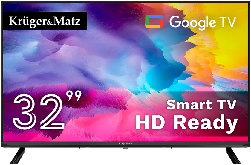 Kruger & Matz Televizorius „KrugerMatz“ 32 colių HD „Google TV 5.0“ televizorius, DVB-T2/S2/T/C H.265 HEVC