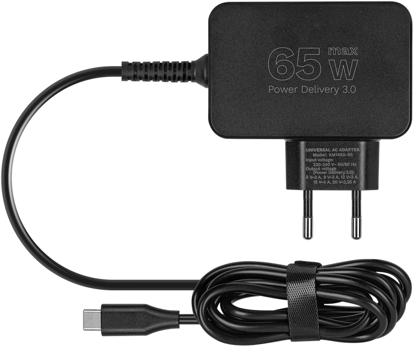 Kruger & Matz Maitinimo šaltinis KrugerMatz 65W universalus maitinimo šaltinis su „Power Delivery“ funkcija, 7 antgaliai