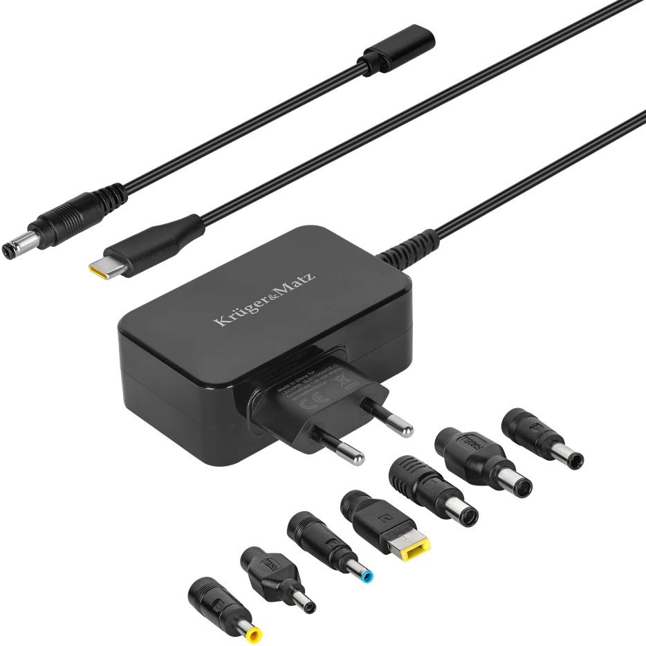Kruger & Matz Maitinimo šaltinis KrugerMatz 65W universalus maitinimo šaltinis su „Power Delivery“ funkcija, 7 antgaliai