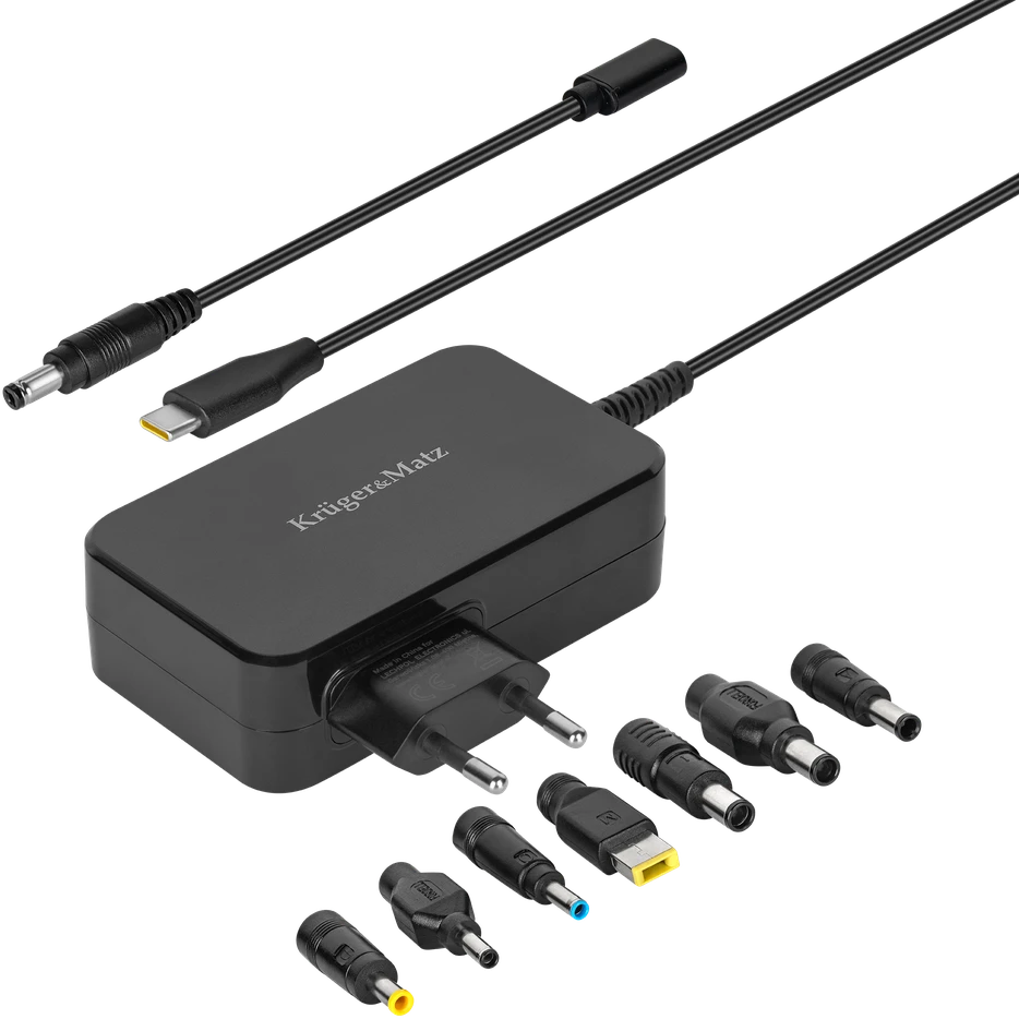 Kruger & Matz Maitinimo šaltinis KrugerMatz 90W universalus maitinimo šaltinis su „Power Delivery“ funkcija, 7 antgaliai