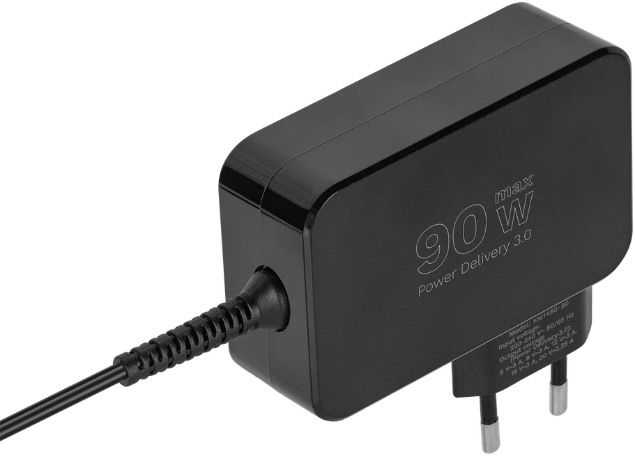 Kruger & Matz Maitinimo šaltinis KrugerMatz 90W universalus maitinimo šaltinis su „Power Delivery“ funkcija, 7 antgaliai