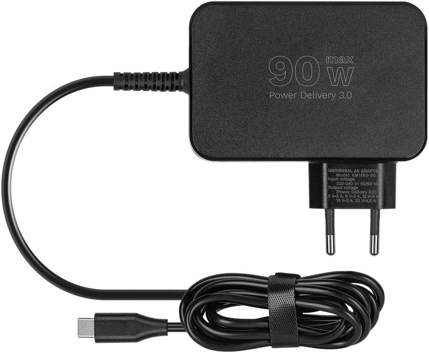 Kruger & Matz Maitinimo šaltinis KrugerMatz 90W universalus maitinimo šaltinis su „Power Delivery“ funkcija, 7 antgaliai