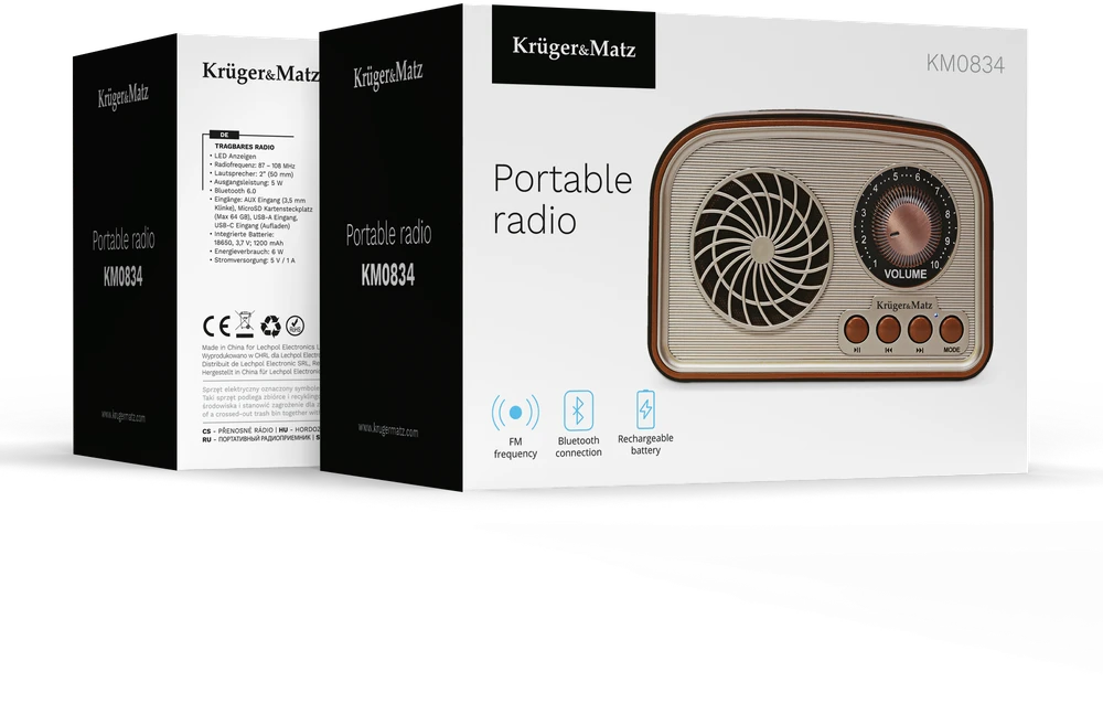 Kruger & Matz Radio KrugerMatz analoginis nešiojamas radijo imtuvas, modelis KM0834