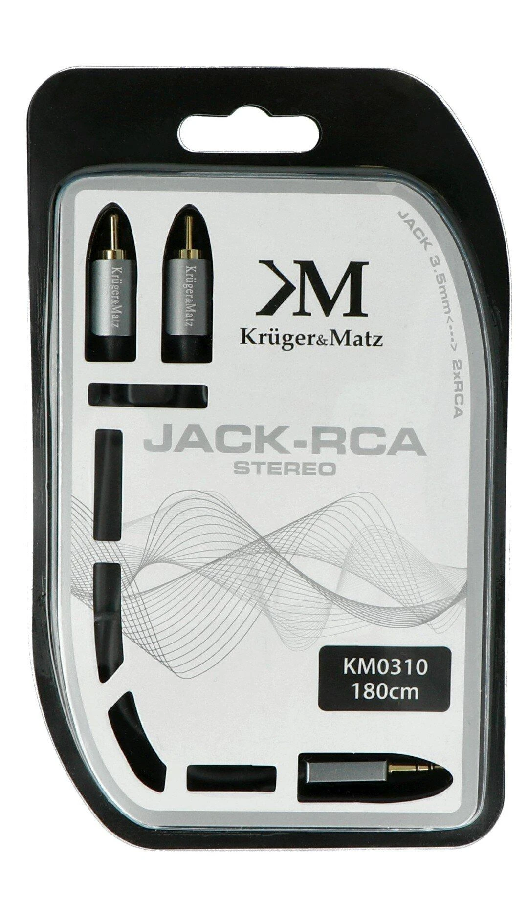 Kruger & Matz AUX 3.5mm - 2x RCA kabelis 1.8m Juodas