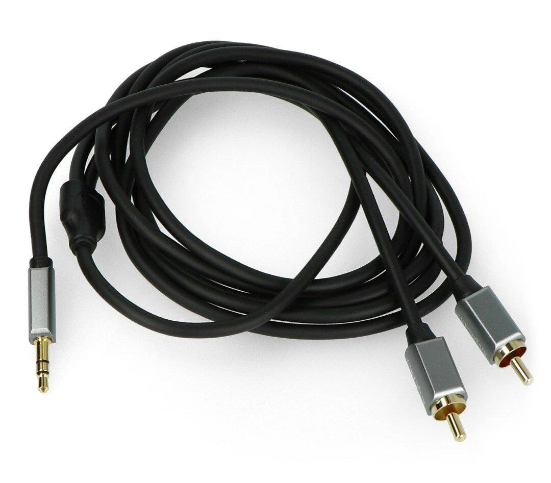 Garso kabelis 3.5mm į 2x RCA su metaliniais antgaliais