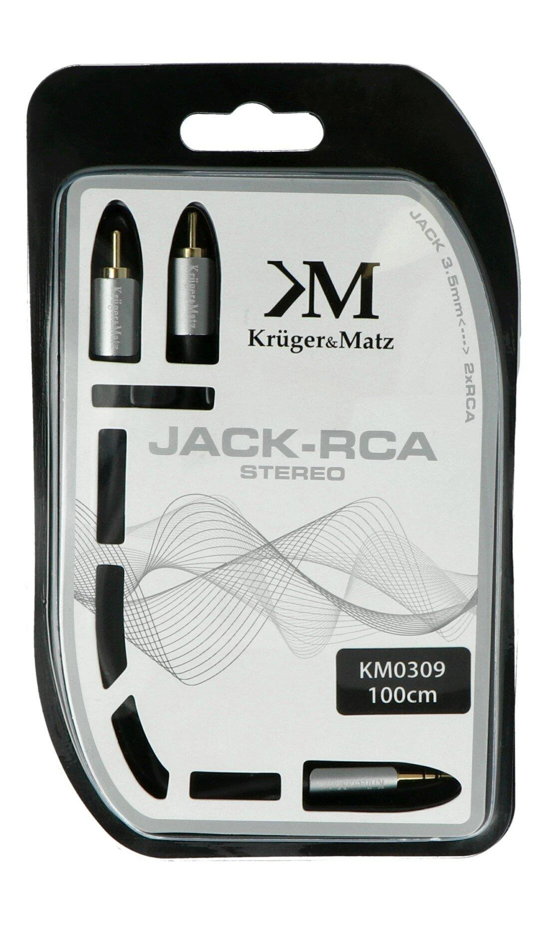 Kruger & Matz AUX 3.5mm - 2x RCA kabelis 1m Juodas