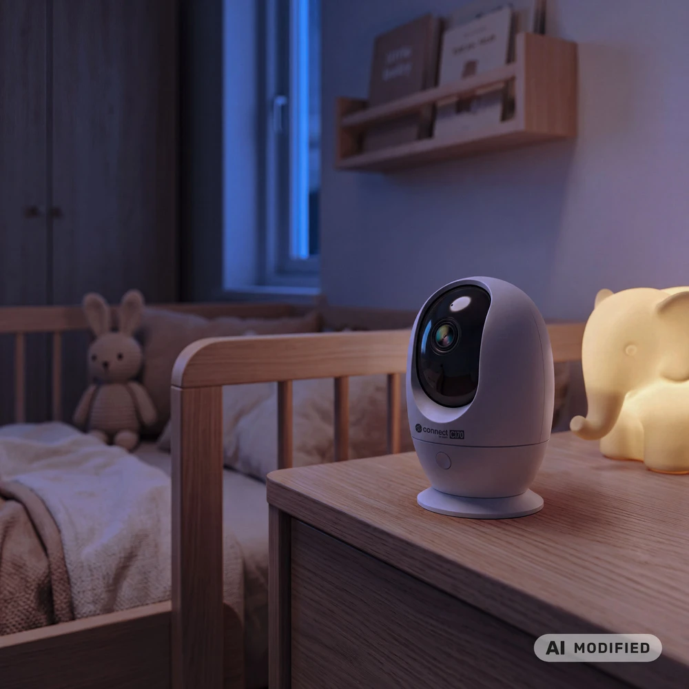 Kruger & Matz Connect C170 Tuya Smart Life WiFi Nanny kamera, besisukanti PTZ, garsas, temperatūra, drėgmė.