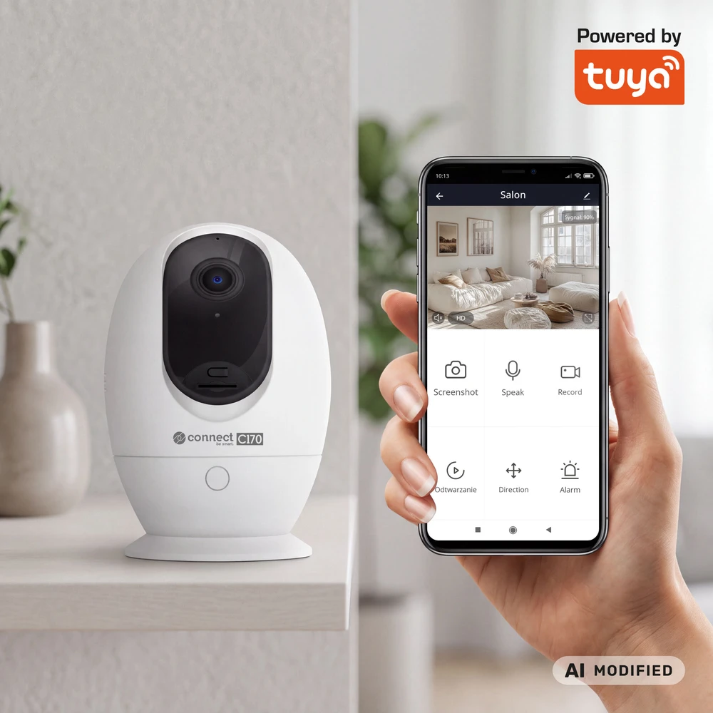 Kruger & Matz Connect C170 Tuya Smart Life WiFi Nanny kamera, besisukanti PTZ, garsas, temperatūra, drėgmė.