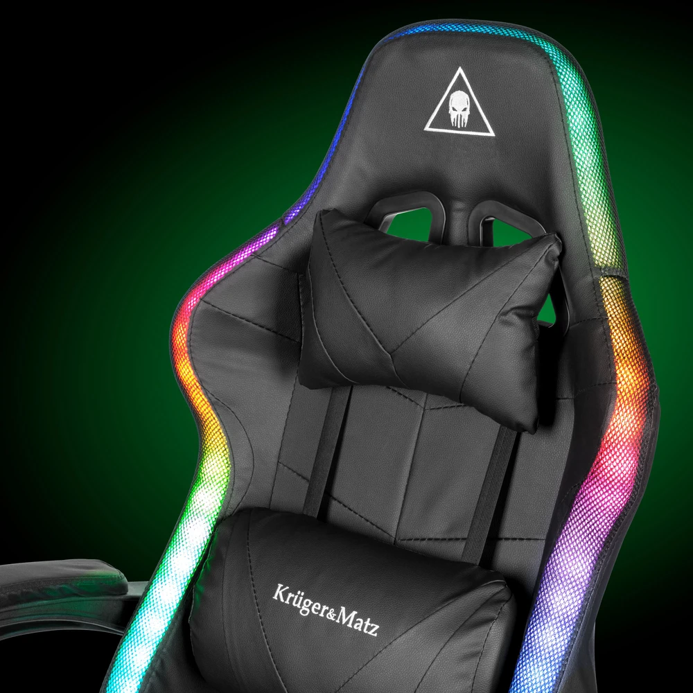 Kruger & Matz GX-150 žaidimų kėdė, juoda, LED, 7 taškų masažas