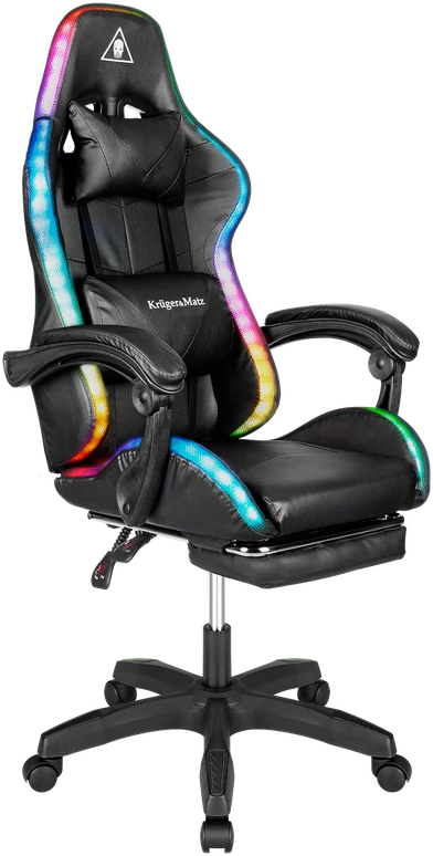 Kruger & Matz GX-150 žaidimų kėdė, juoda, LED, 7 taškų masažas