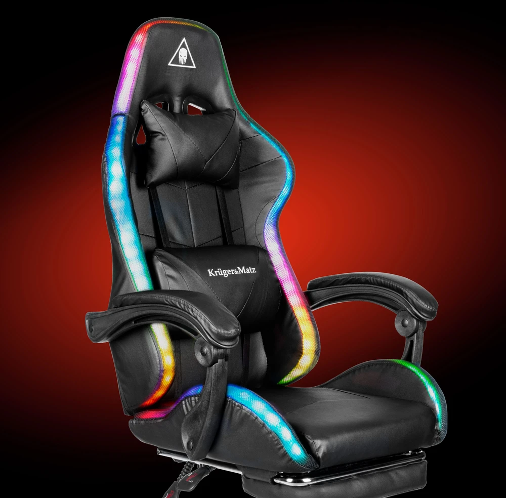 Kruger & Matz GX-150 žaidimų kėdė, juoda, LED, 7 taškų masažas