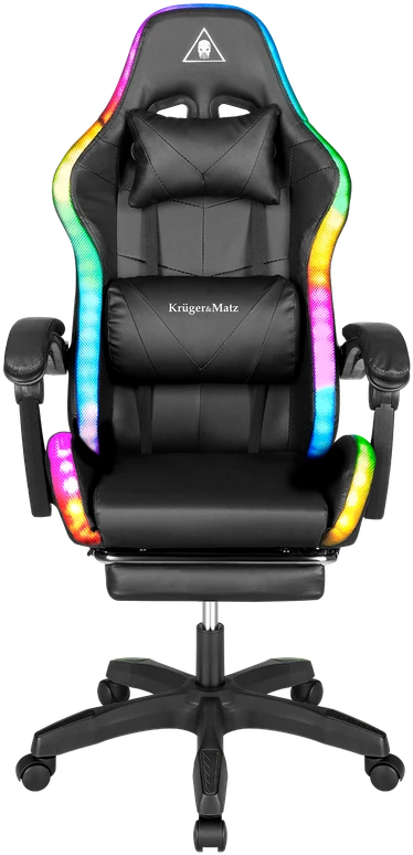 Kruger & Matz GX-150 žaidimų kėdė, juoda, LED, 7 taškų masažas