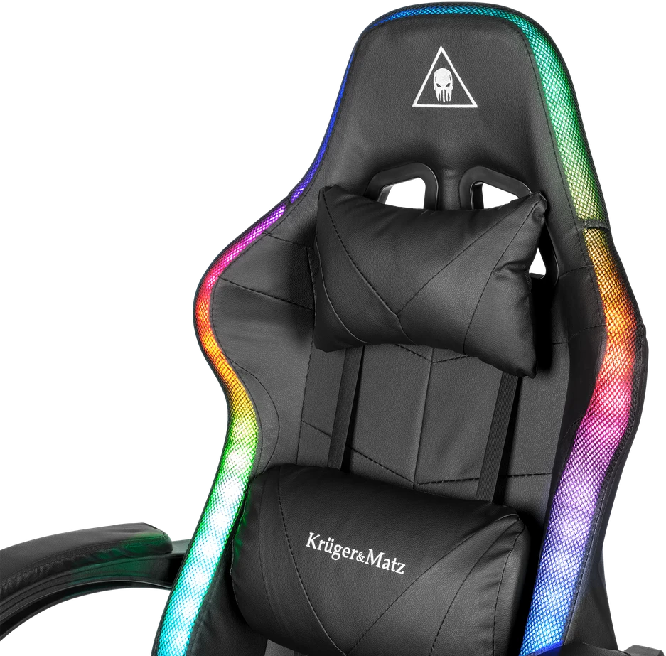 Kruger & Matz GX-150 žaidimų kėdė, juoda, LED, 7 taškų masažas