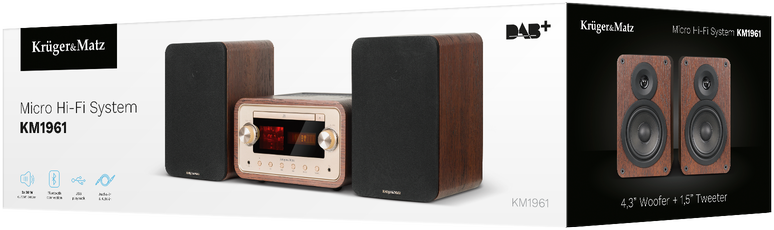 Muzikinis centras Kruger & Matz KM1961 vamzdžių bokštas (CD, USB, Bluetooth + NFC, DAB+ skaitmeninis radijas, FM)