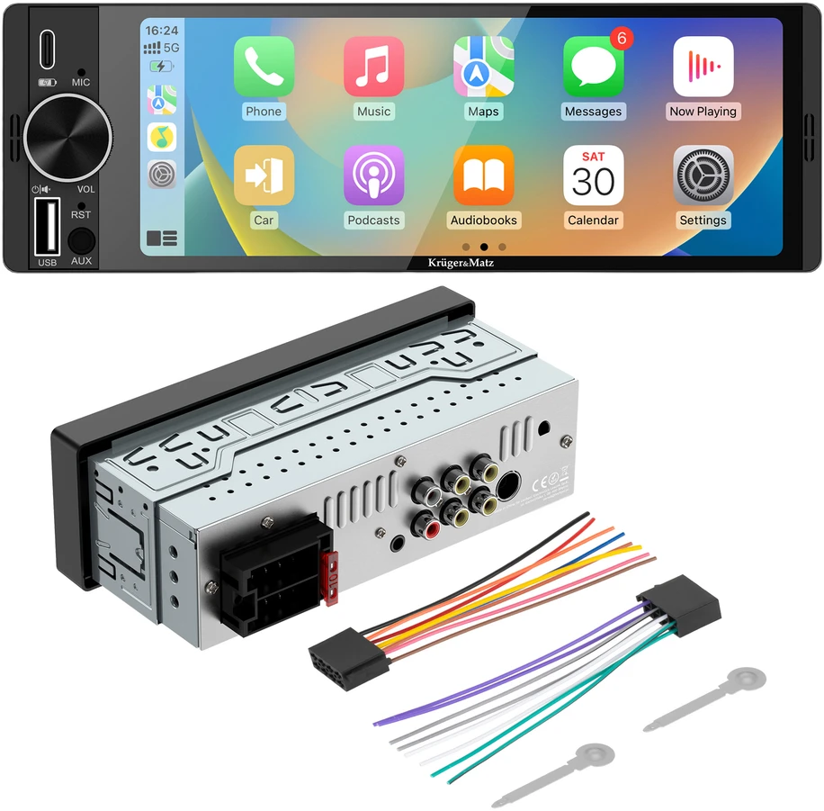Automagnetola Kruger & Matz KM2016 1DIN CarPlay/AndroidAuto automobilio radijas