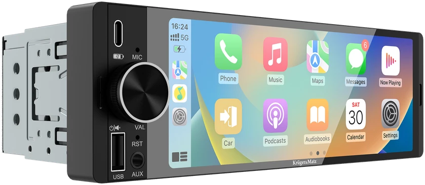 Automagnetola Kruger & Matz KM2016 1DIN CarPlay/AndroidAuto automobilio radijas