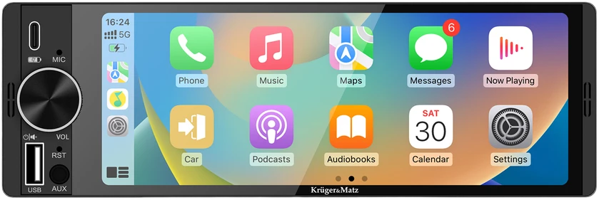 Automagnetola Kruger & Matz KM2016 1DIN CarPlay/AndroidAuto automobilio radijas