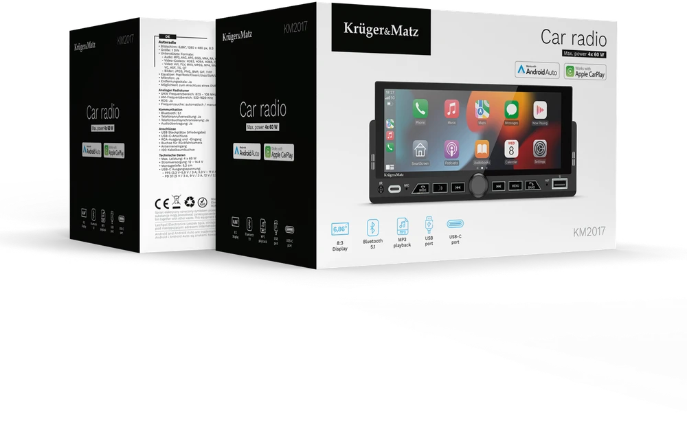 Kruger & Matz KM2017 CarPlay / AndroidAuto automobilio radijas