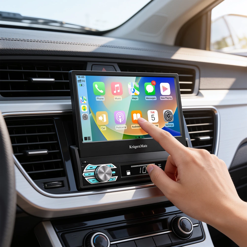 Kruger & Matz KM2018 automobilio radijas su ištraukiamu 7 colių ekranu CarPlay / AndroidAuto
