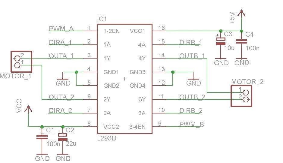 Oem L293D - dviejų kanalų 36V/0.6A variklio valdiklis - 5 vnt