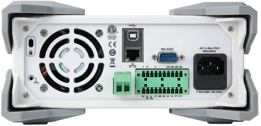 Uni-T UDP6933B galinės jungtys ir ventiliatorius