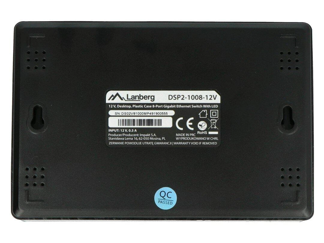 Šakotuvas LANBERG jungiklis DSP2-1008-12V 8 prievadų 1Gbps 12v