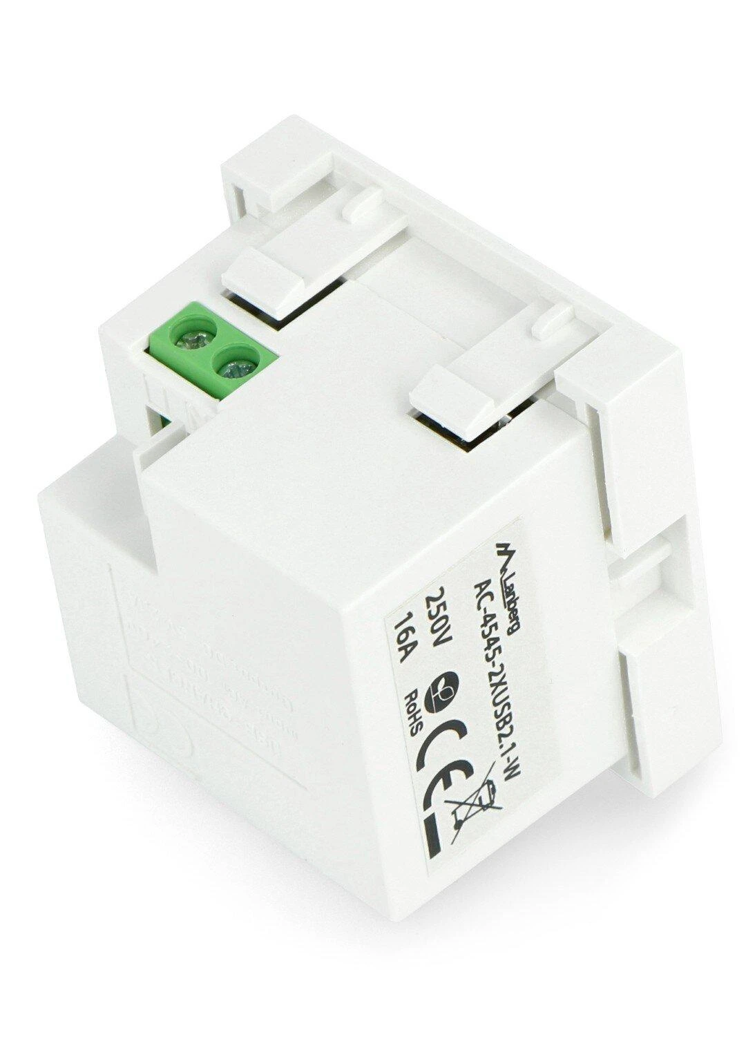 LANBERG AC 45x45 lizdas 230V 5V 2xUSB 2.1A baltas