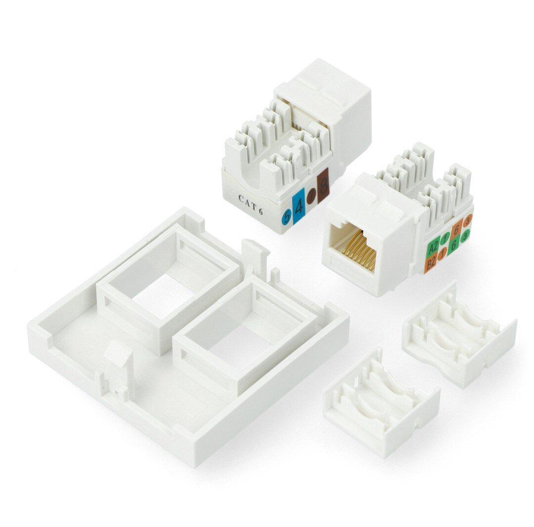 LANBERG 2xRJ45 45x45 lizdas + Keystone 2xcat. 6 UTP baltas