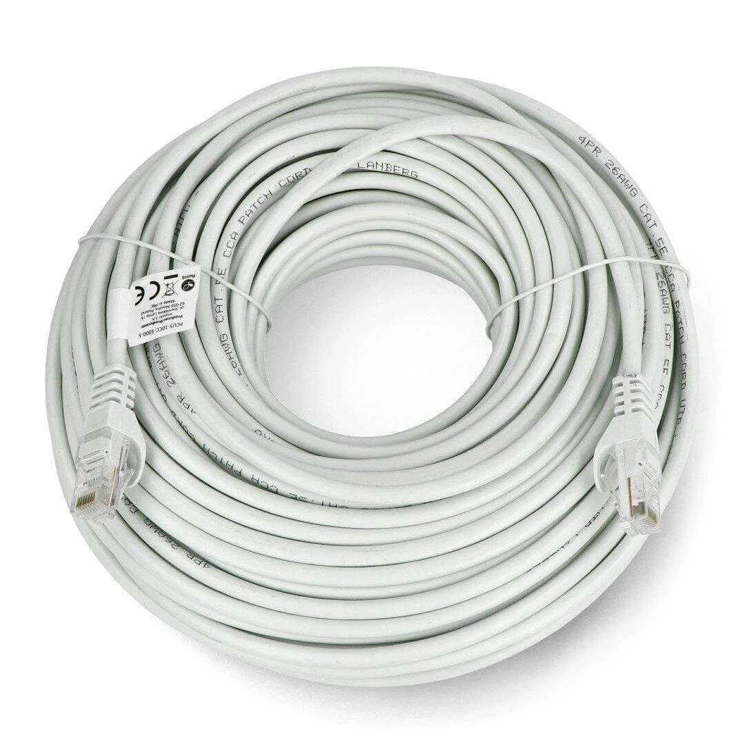 LANBERG patchcord kat.5e 30m pilkas