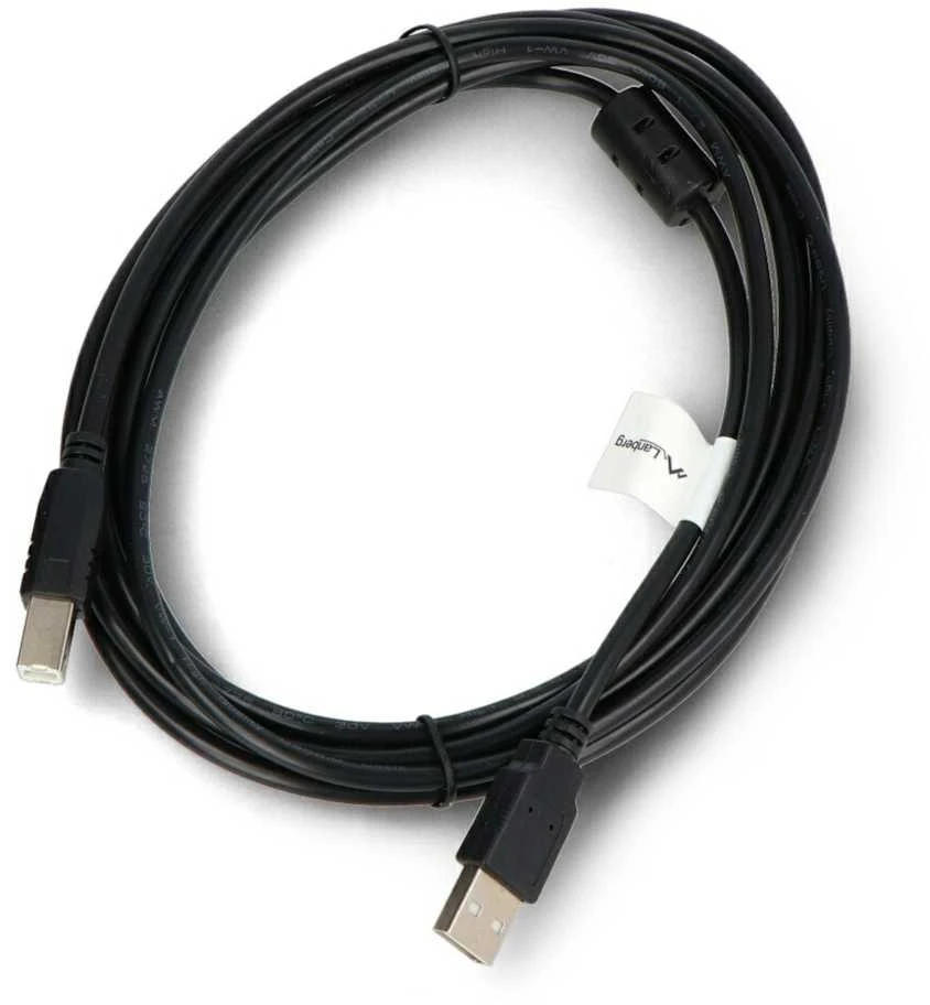 LANBERG CA-USBA-11CC-0030-BK laidas USB 2.0 AM-BM su feritu 3m juodas