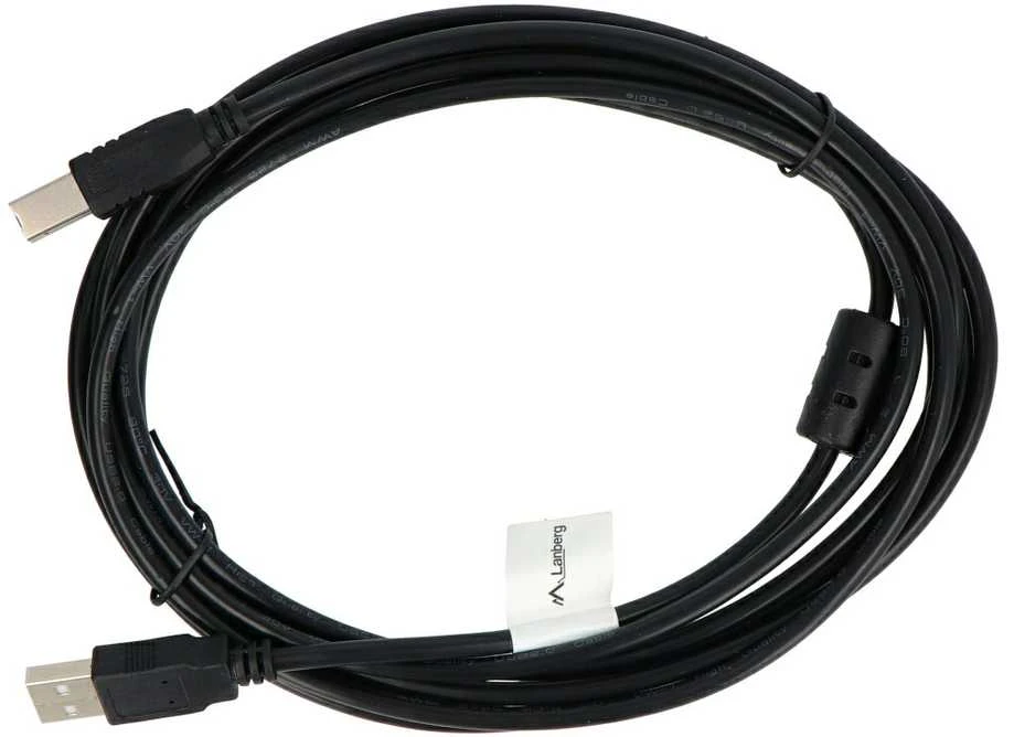 LANBERG CA-USBA-11CC-0030-BK laidas USB 2.0 AM-BM su feritu 3m juodas
